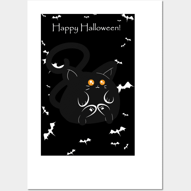 "Happy Halloween" Fat black Cat Wall Art by saradaboru